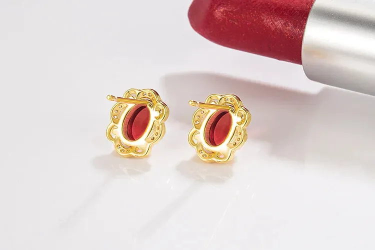 Natural Emerald  Earrings for Woman Real Luxury Female 18k Gold Jewelry Vintage Double Stud Earrings for Women Yellow Gold