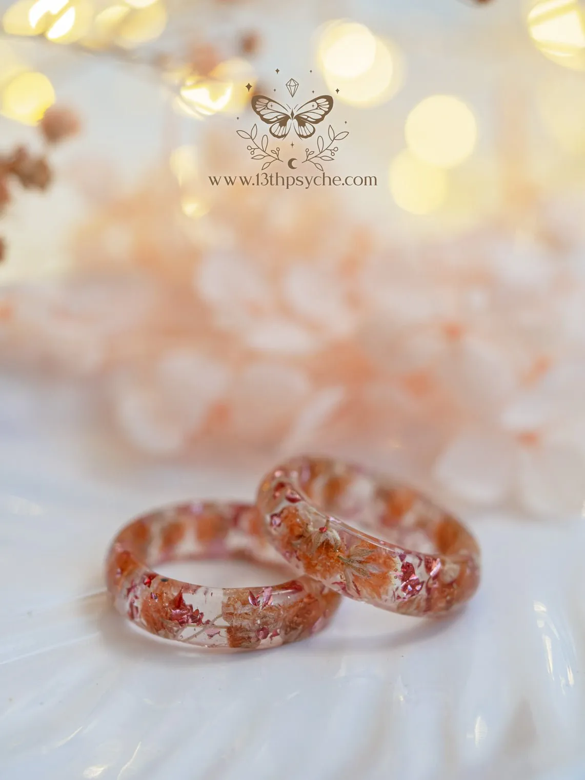 Orange baby's breath flowers resin ring