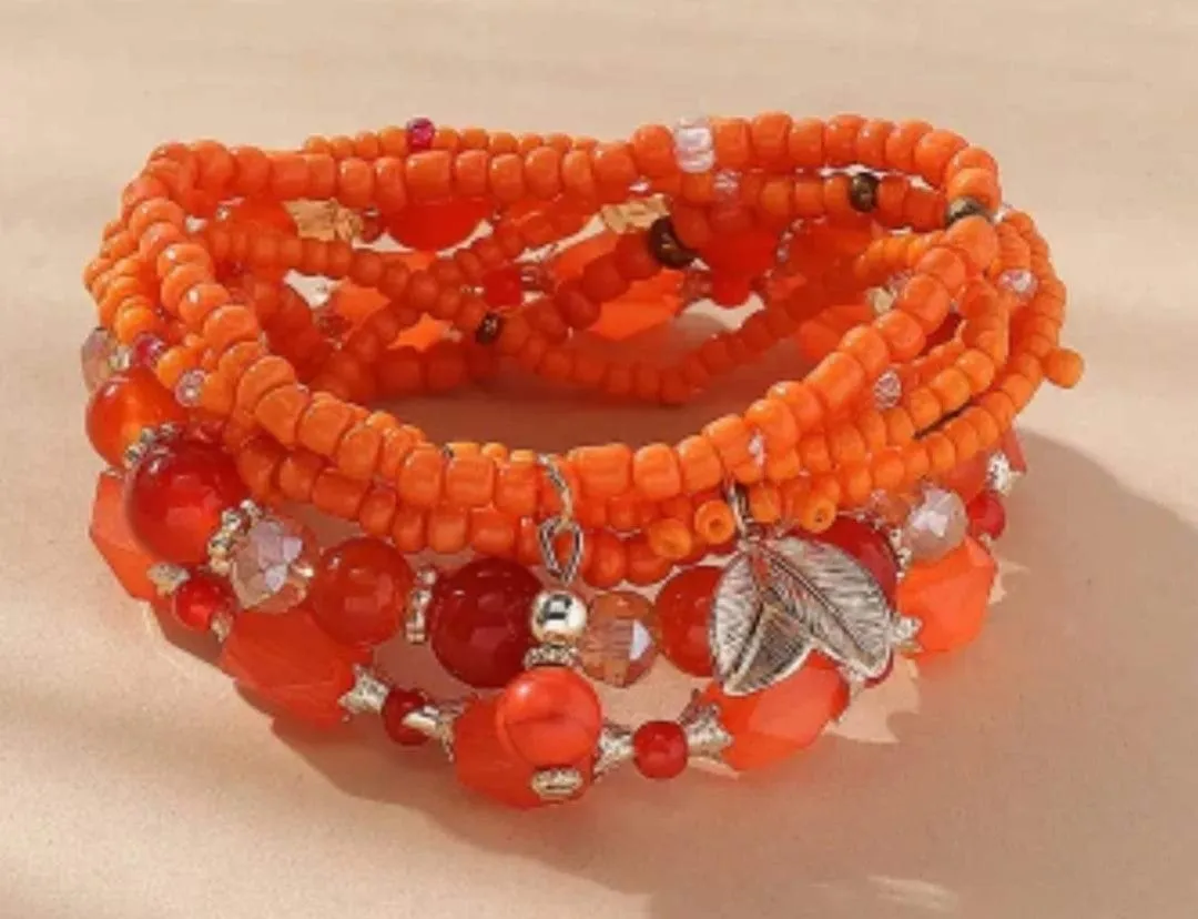 Orange Beaded Stretch Bracelet - #5180