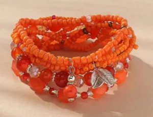 Orange Beaded Stretch Bracelet - #5180