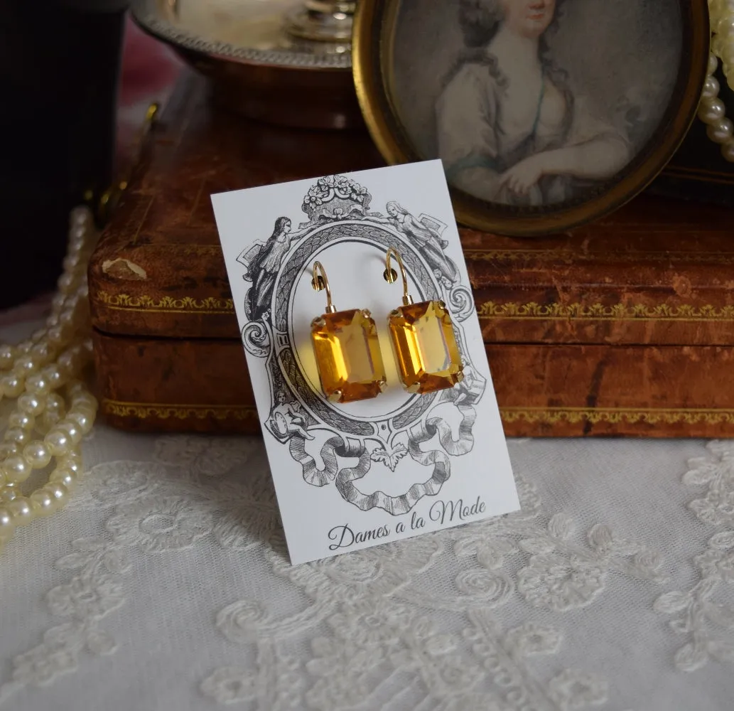 Orange Swarovski Crystal Earrings - Large Octagon