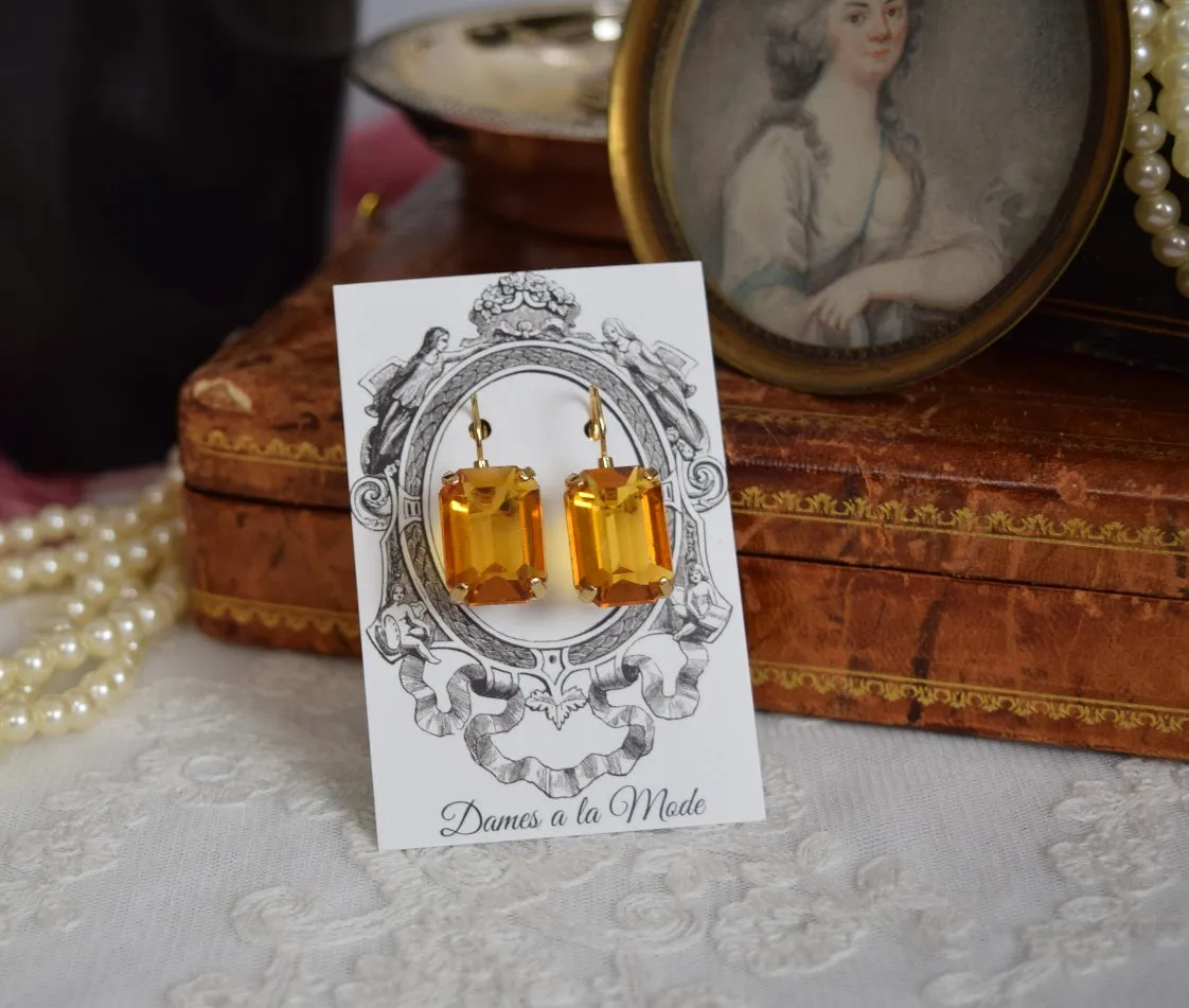 Orange Swarovski Crystal Earrings - Large Octagon