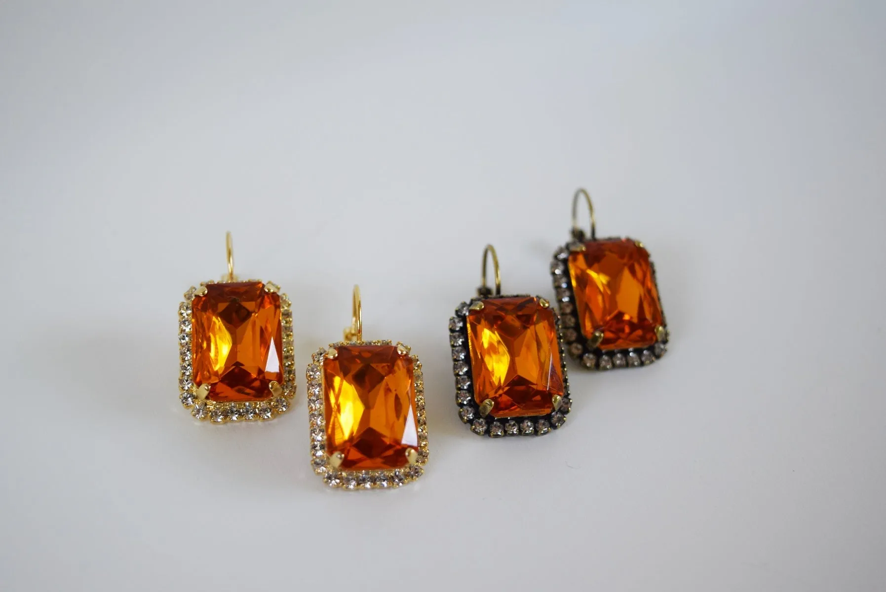 Orange Topaz Halo Crystal Earrings - Large Octagon