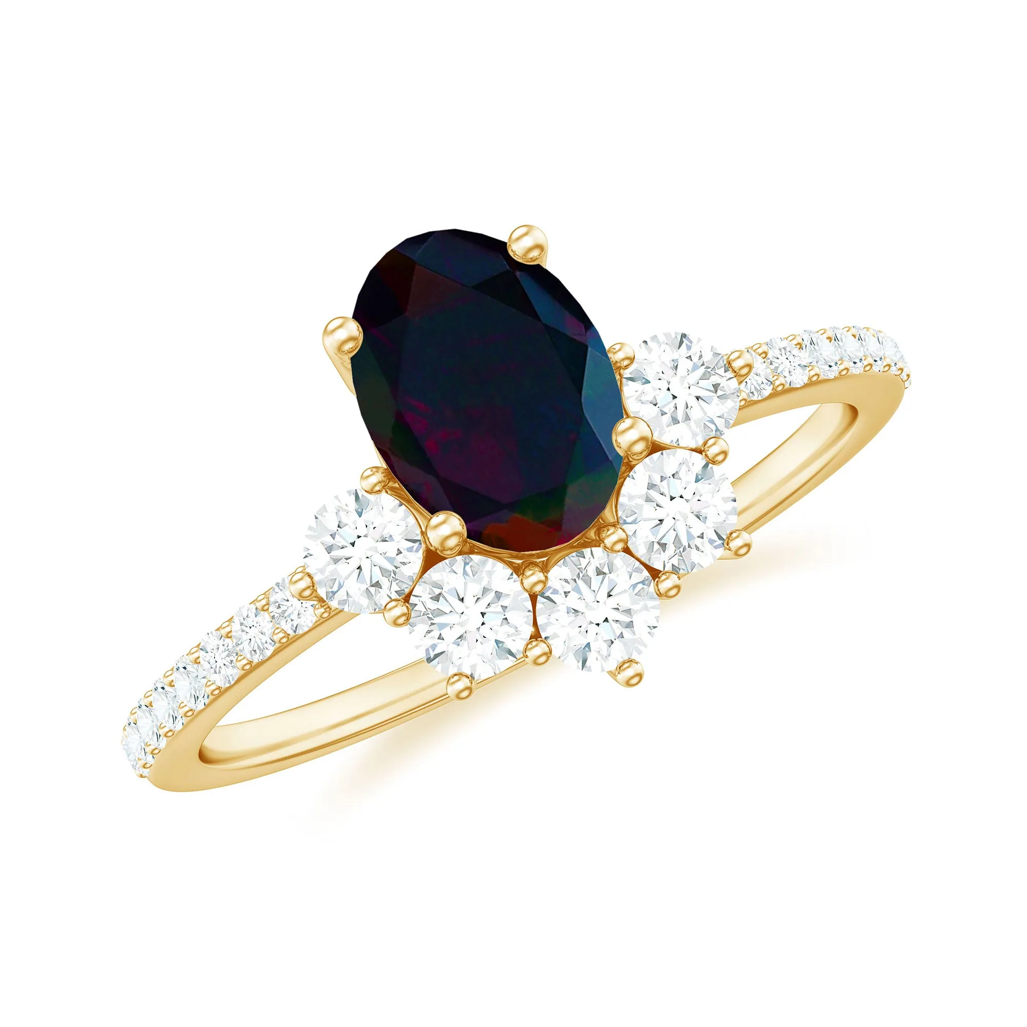 Oval Black Opal and Diamond Half Halo Engagement Ring