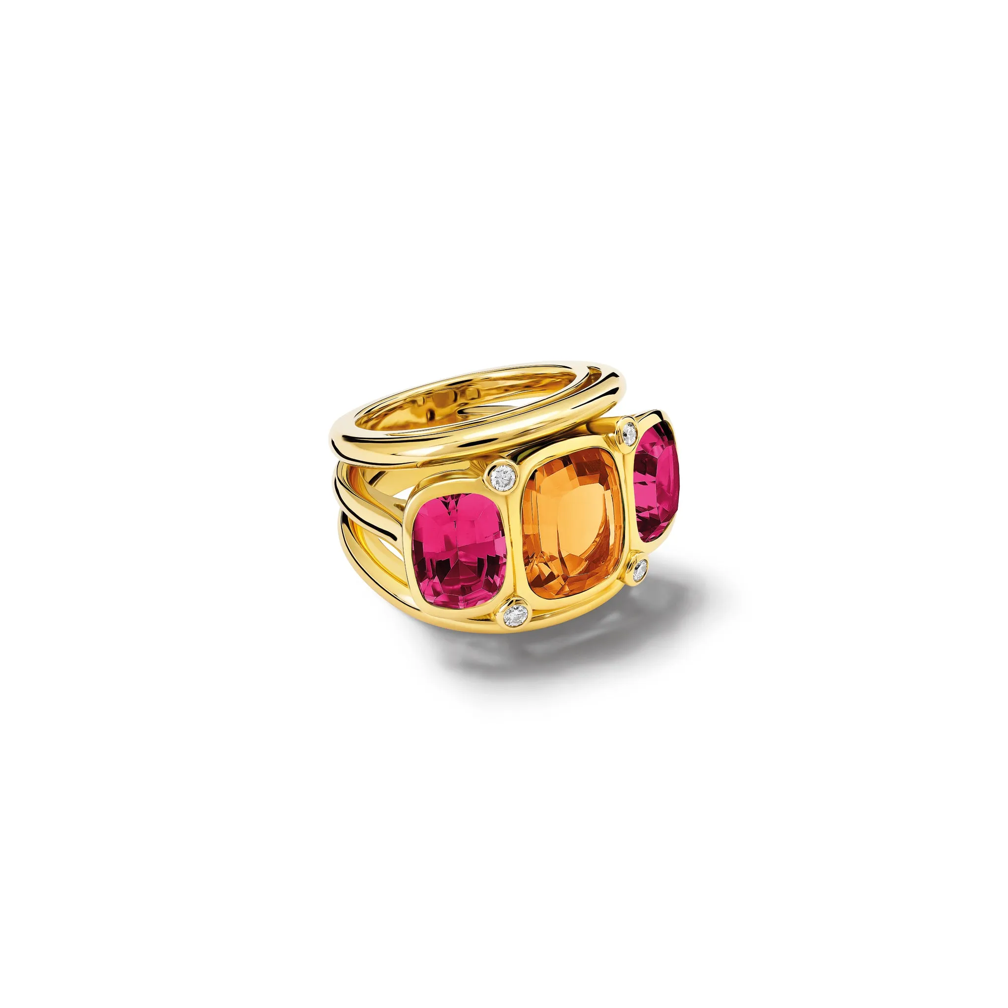 Ozymandias Ring 18ct Yellow Gold - Citrine, Rubellite Garnet & Diamond