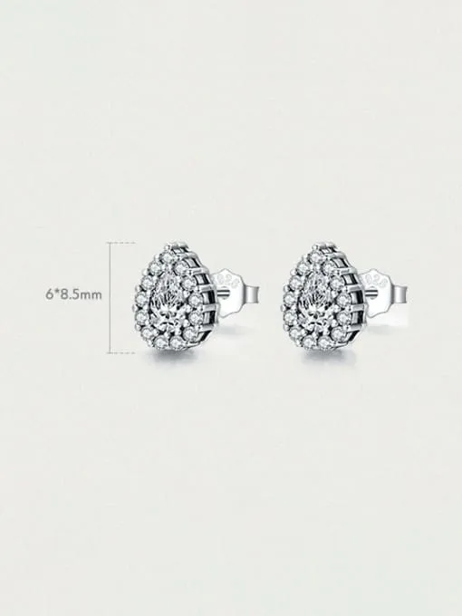 Pear Pave Zircon Stud Earrings, 925 Sterling Silver Teardrop Earrings