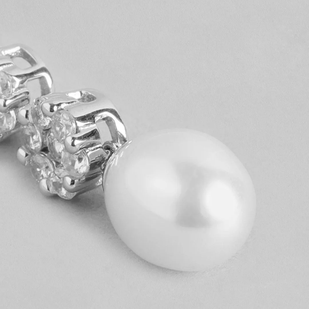 Pearl Blossom Harmony Rhodium-Plated 925 Sterling Silver Earrings