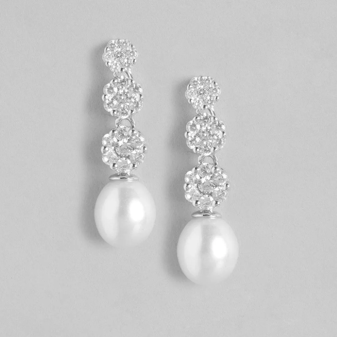 Pearl Blossom Harmony Rhodium-Plated 925 Sterling Silver Earrings