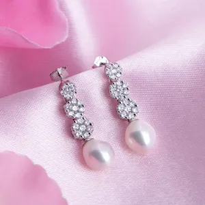 Pearl Blossom Harmony Rhodium-Plated 925 Sterling Silver Earrings