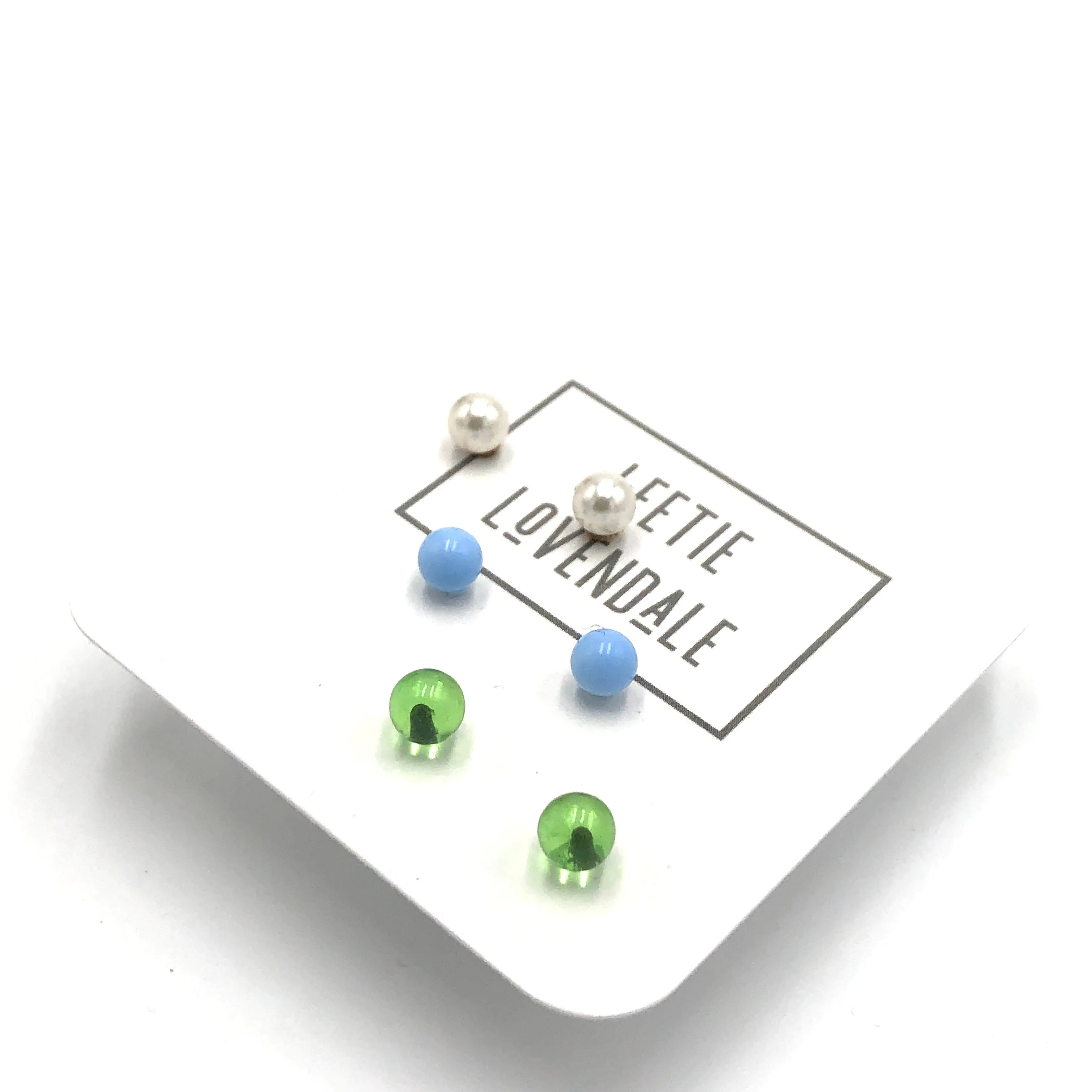 Pearl Ice & Lime Tiny Studs Earrings Set