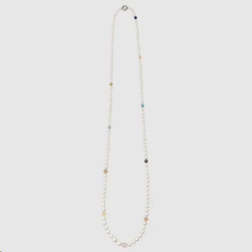 Pearl themed Gemstone lace Collier - 90cm