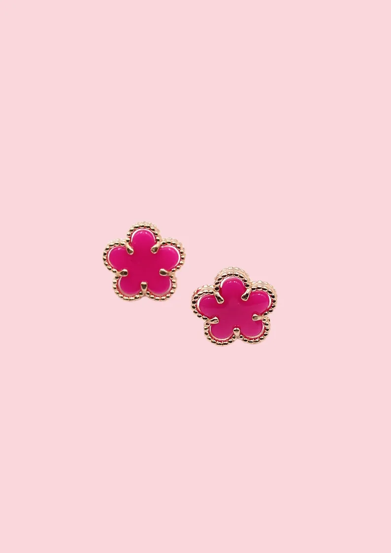 Pink 5 Leaf Clover Studs