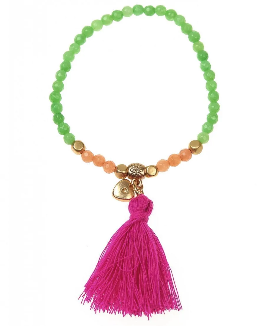 Pink/Green Rainbow Tassel Bracelet