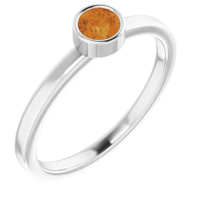 Platinum 4 mm Natural Citrine Ring