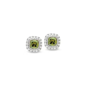 Platinum Finish Sterling Silver Micropave Simulated Peridot Earrings with Simulated Diamonds