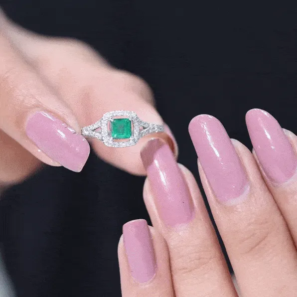 Princess shape Emerald Engagement Ring with Diamond Split Shank