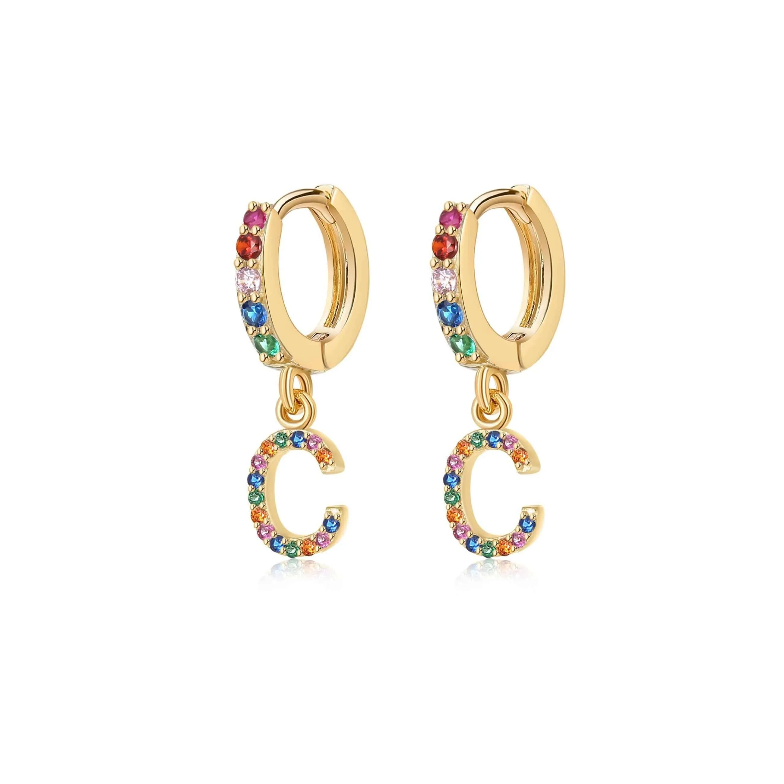 "Rainbow Initial Hoops" Earrings