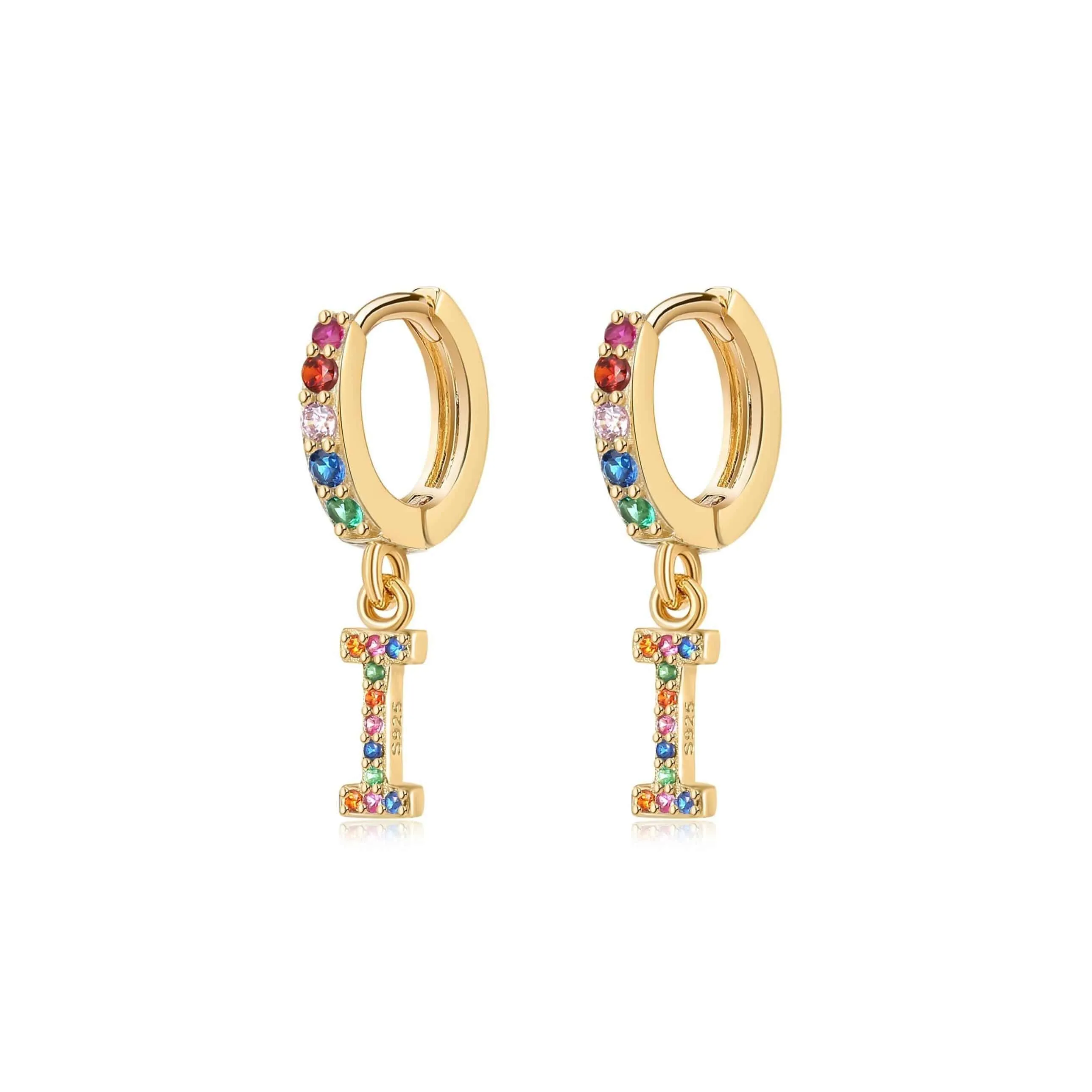 "Rainbow Initial Hoops" Earrings