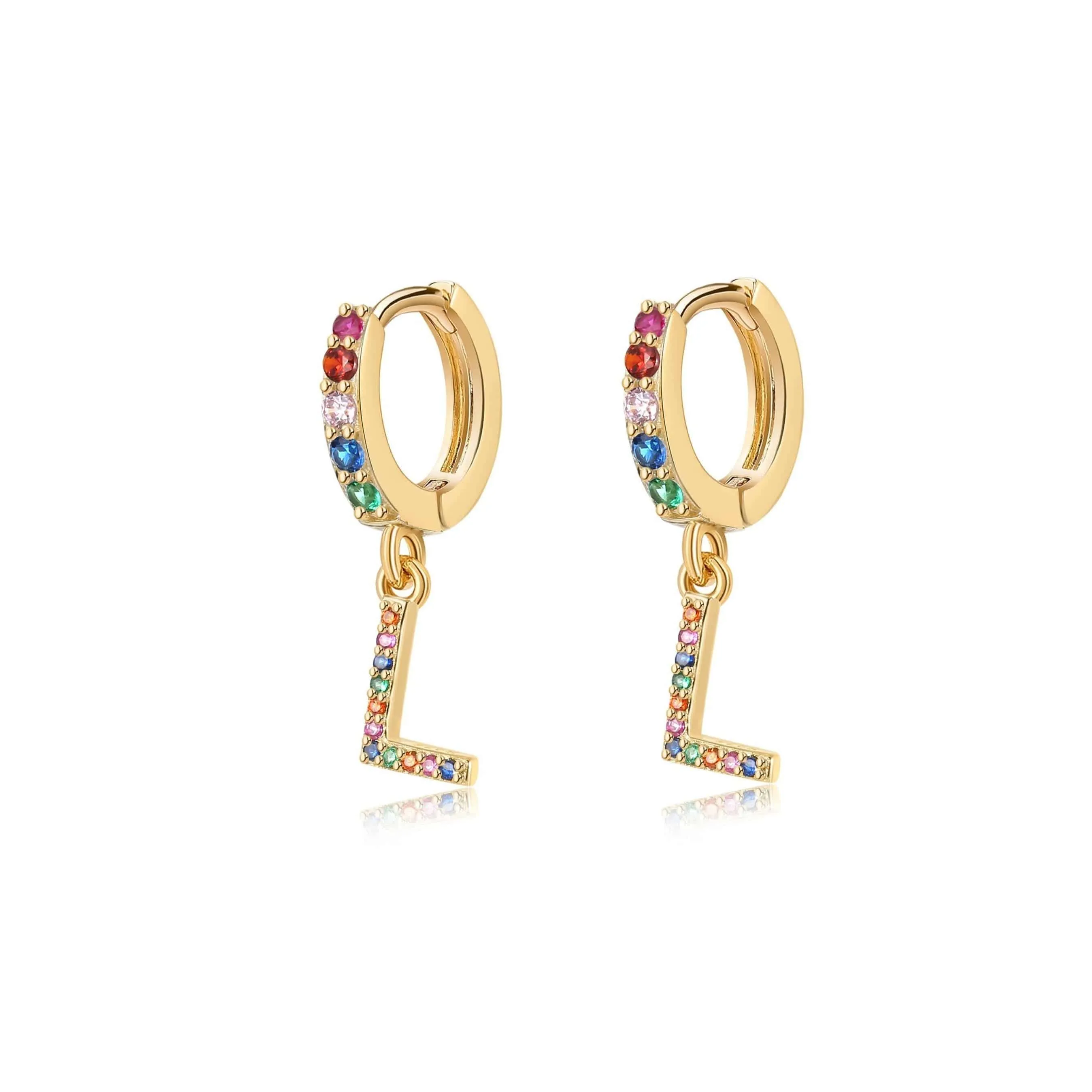 "Rainbow Initial Hoops" Earrings