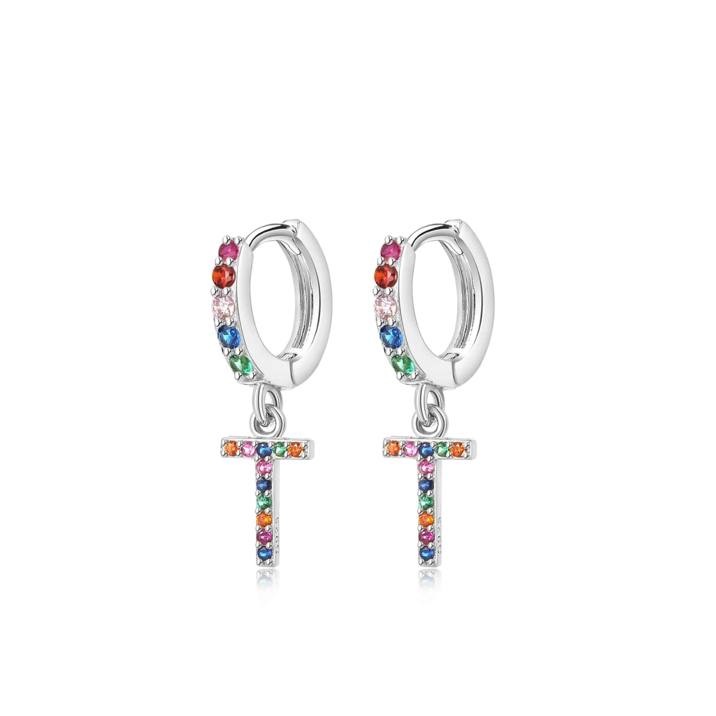 "Rainbow Initial Hoops" Earrings