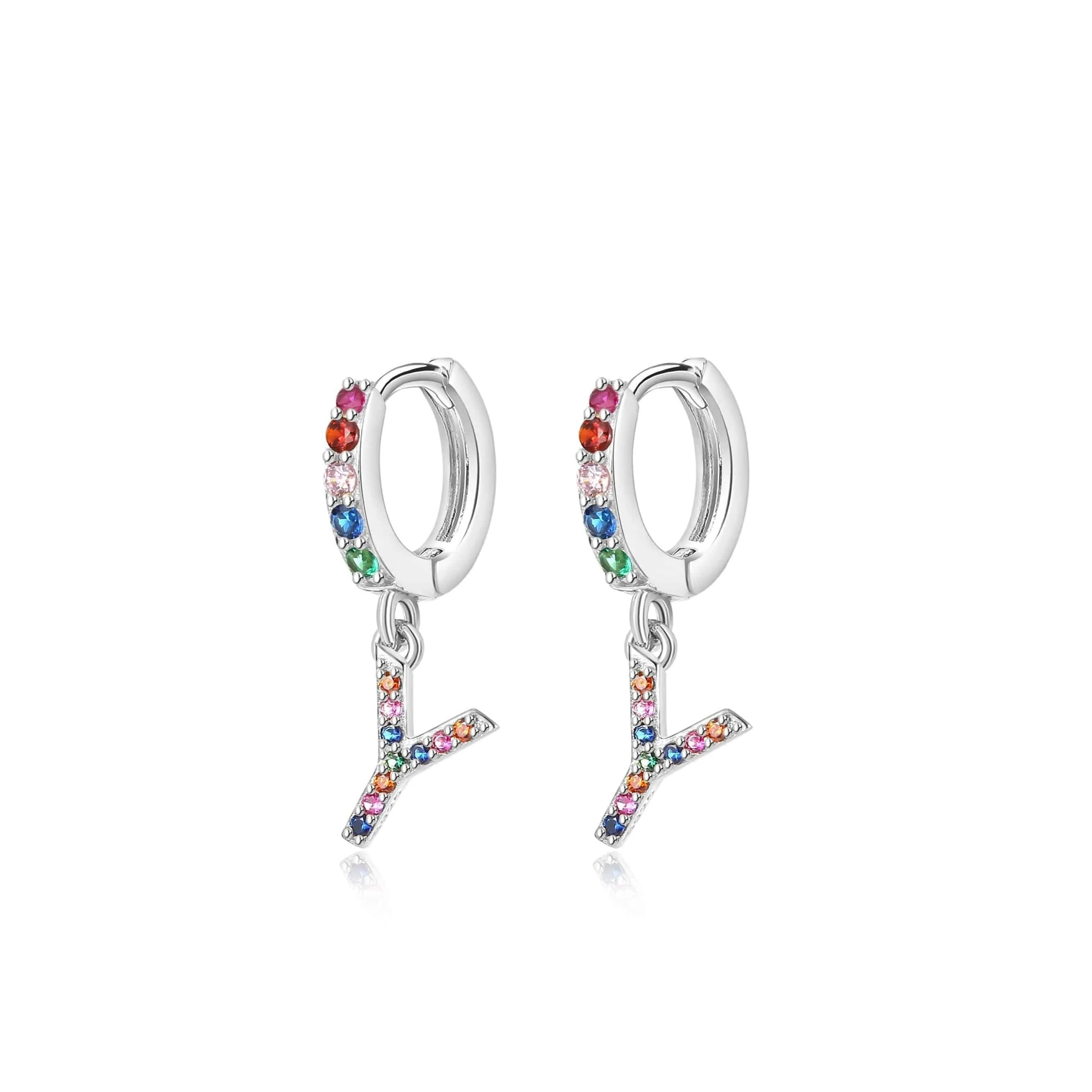 "Rainbow Initial Hoops" Earrings