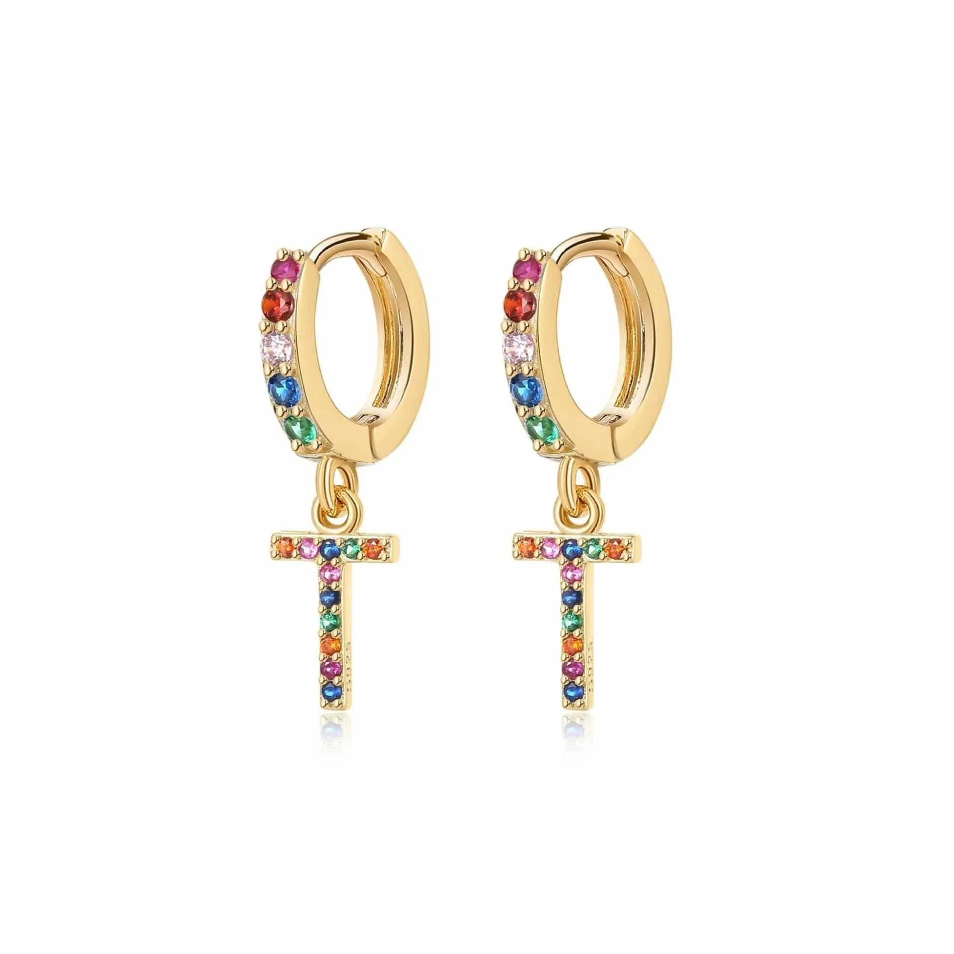 "Rainbow Initial Hoops" Earrings