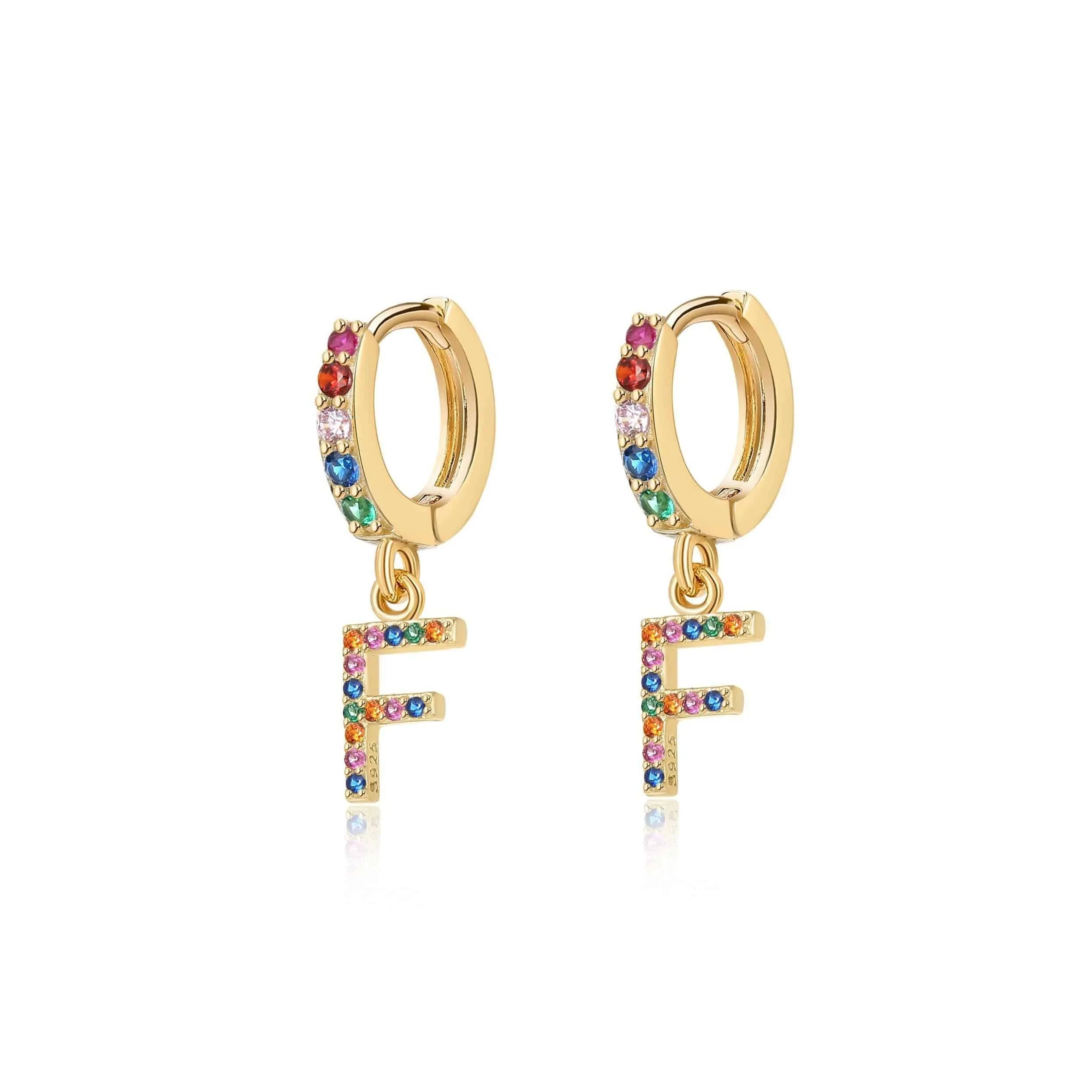 "Rainbow Initial Hoops" Earrings