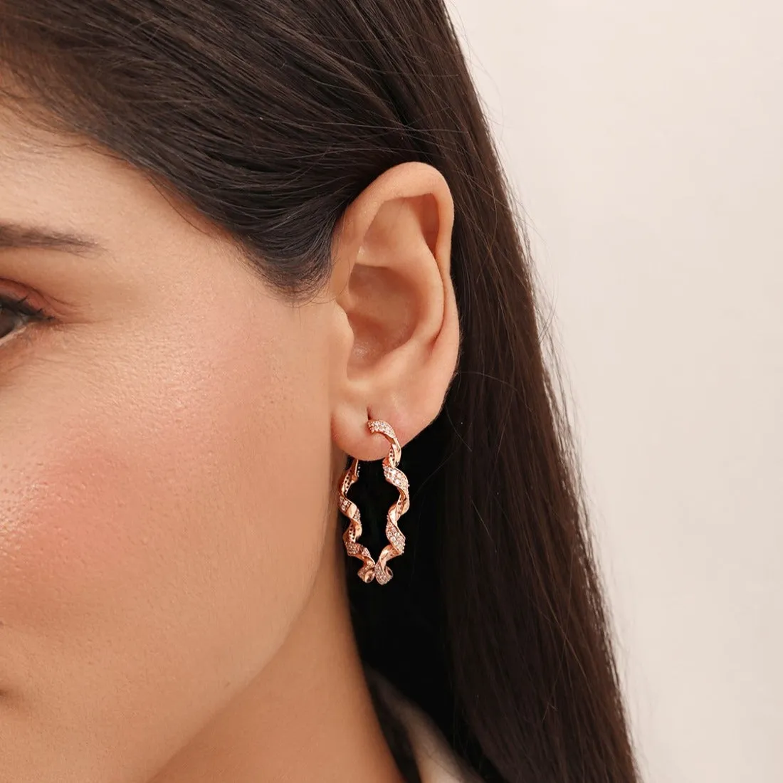 Radiant Rose Gold-Plated Cubic Zirconia Stud Earrings