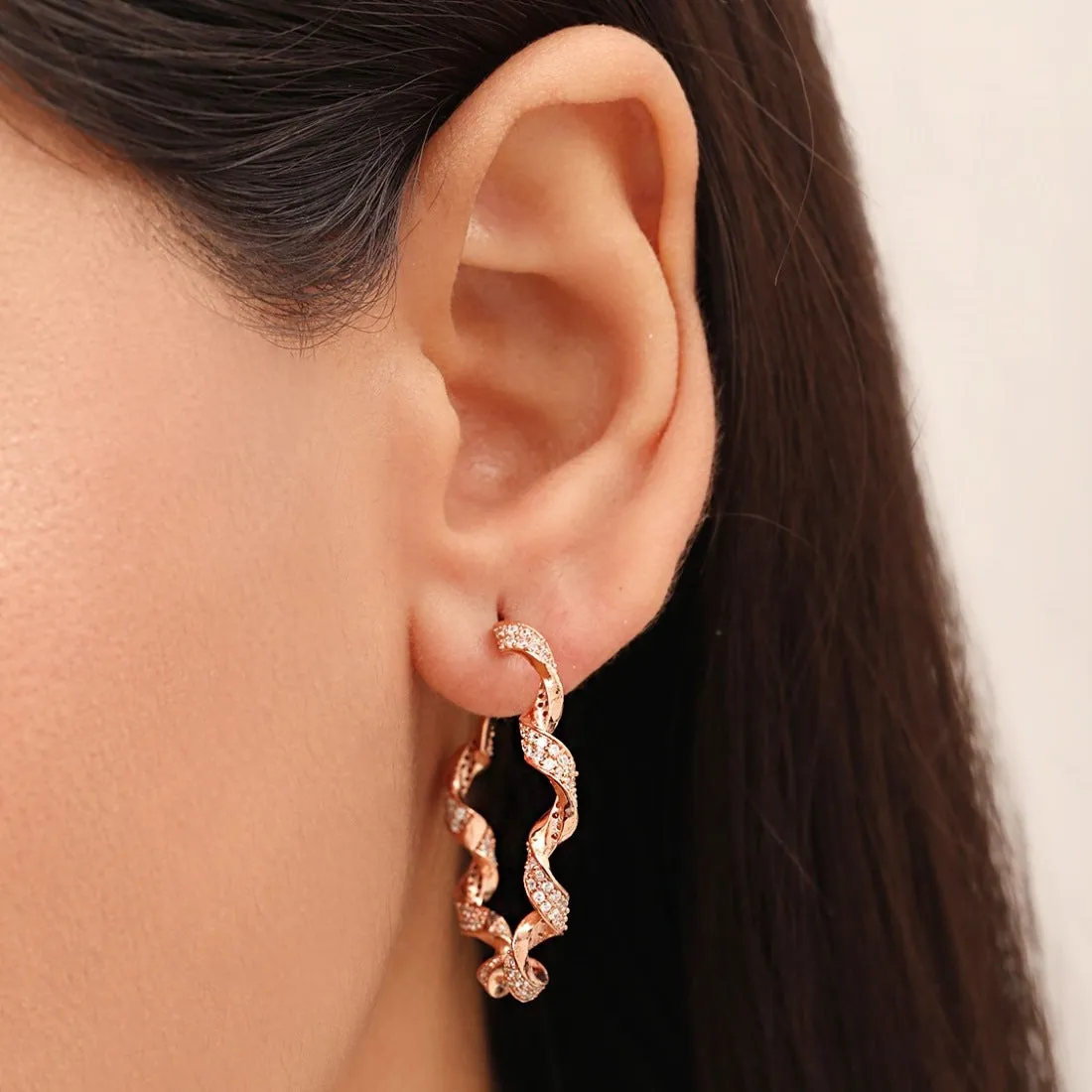 Radiant Rose Gold-Plated Cubic Zirconia Stud Earrings