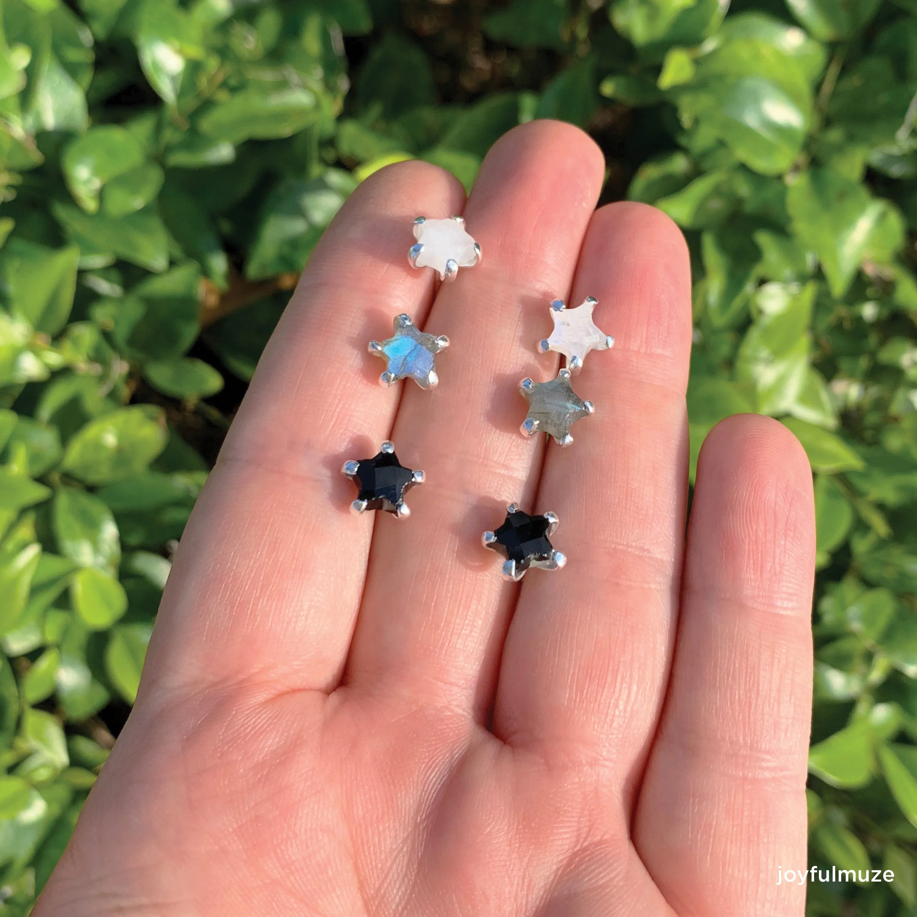 Rainbow Moonstone Stars Studs