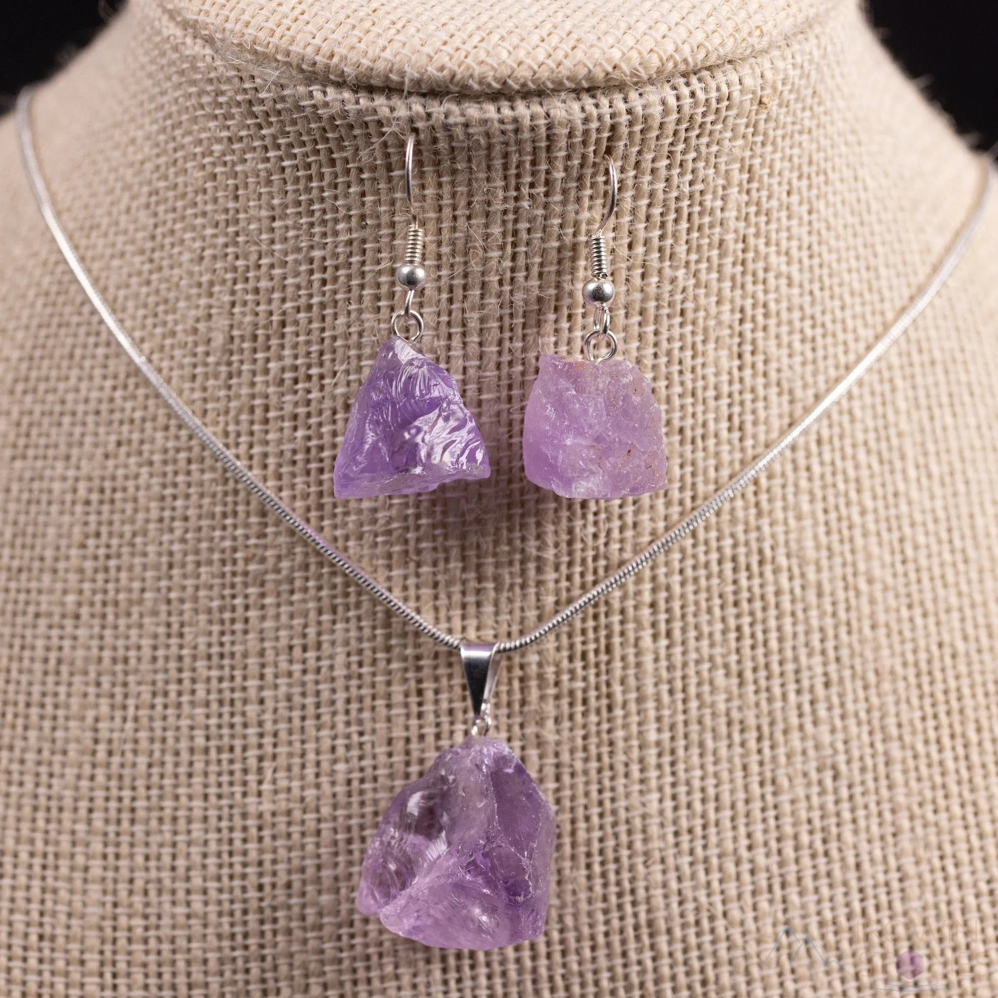 Raw AMETHYST Crystal Necklace Earrings Set - Dangle Earrings with Pendant Necklace, Birthstone Gemstone Jewelry, Gift for Her,  E1157