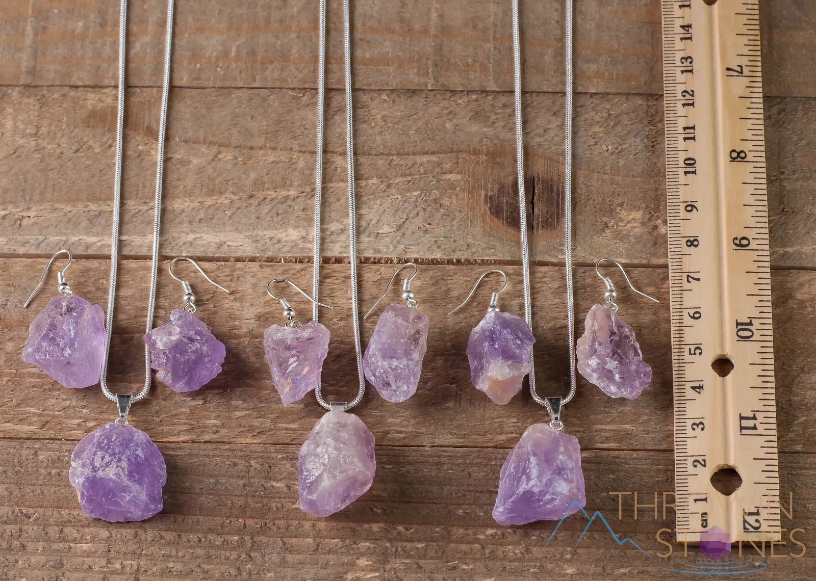 Raw AMETHYST Crystal Necklace Earrings Set - Dangle Earrings with Pendant Necklace, Birthstone Gemstone Jewelry, Gift for Her,  E1157