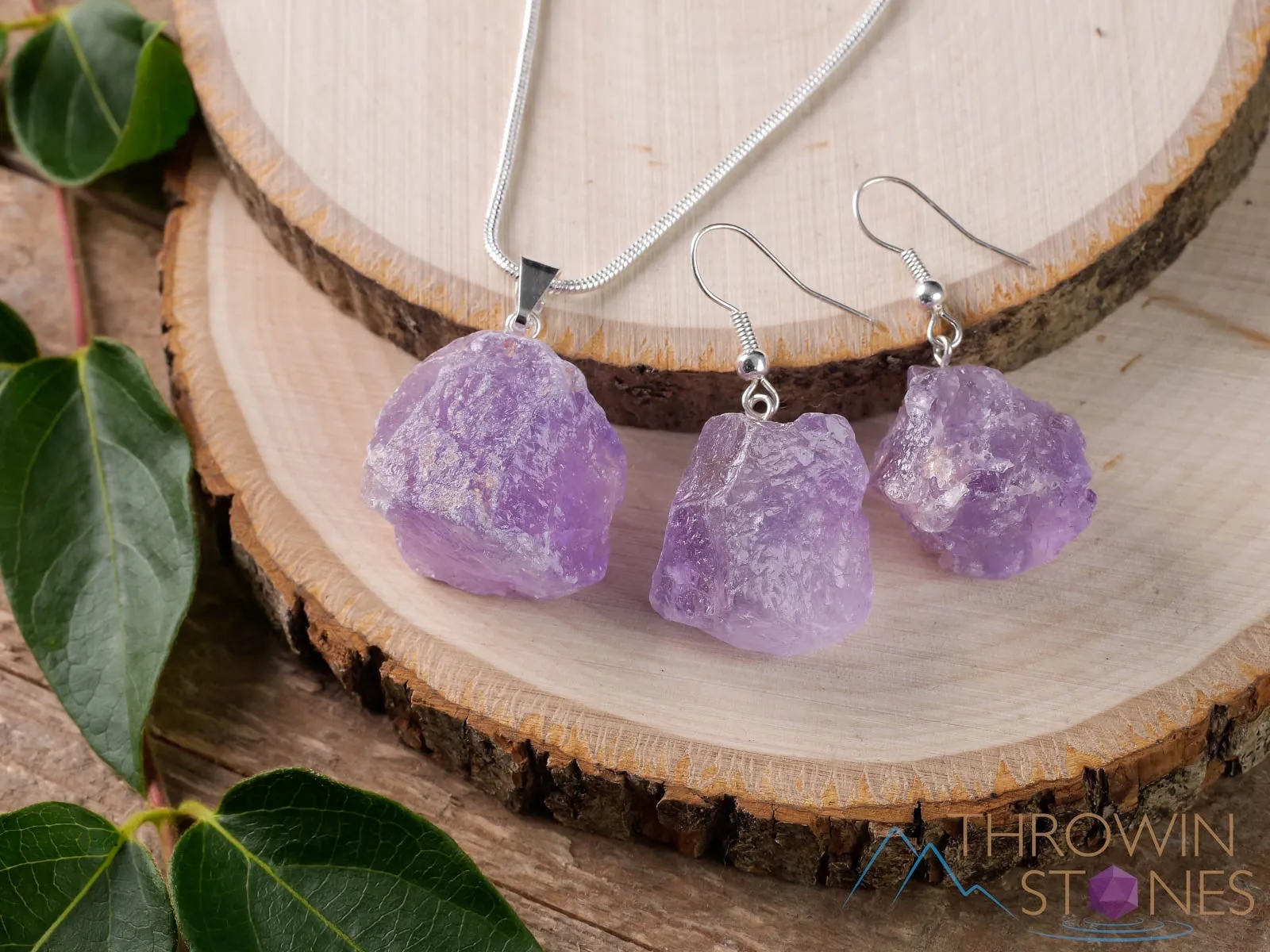 Raw AMETHYST Crystal Necklace Earrings Set - Dangle Earrings with Pendant Necklace, Birthstone Gemstone Jewelry, Gift for Her,  E1157