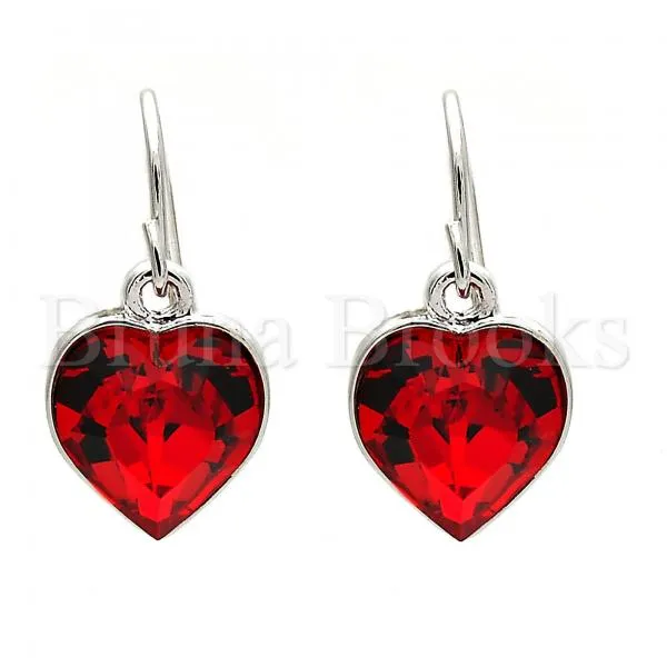 Rhodium Plated Dangle Earring, Heart Design, with Swarovski Crystals, Rhodium Tone