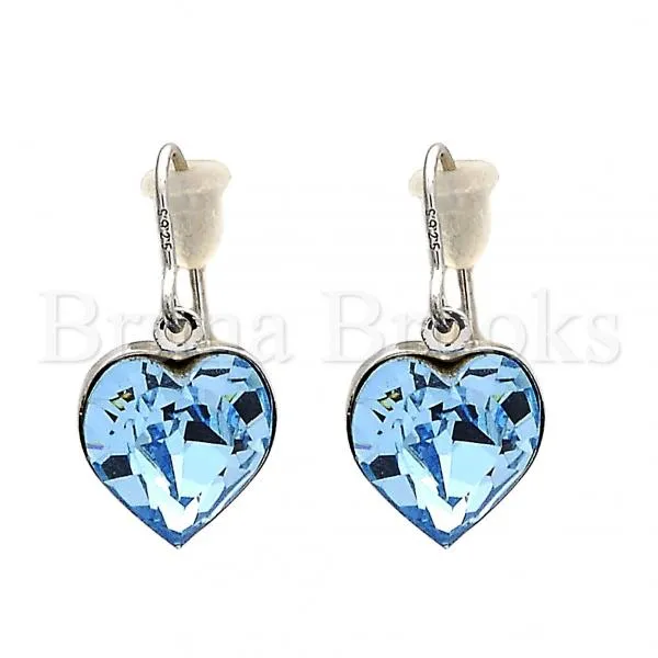 Rhodium Plated Dangle Earring, Heart Design, with Swarovski Crystals, Rhodium Tone