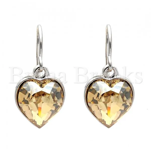 Rhodium Plated Dangle Earring, Heart Design, with Swarovski Crystals, Rhodium Tone