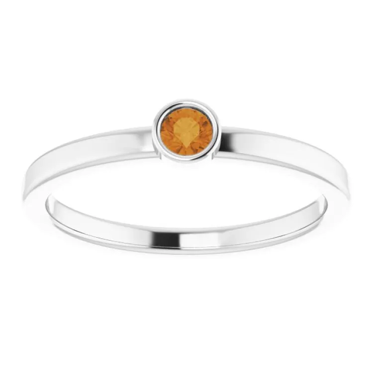 Rhodium-Plated Sterling Silver 3 mm Natural Citrine Ring