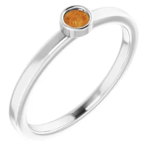 Rhodium-Plated Sterling Silver 3 mm Natural Citrine Ring