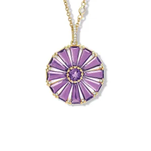 Roi Soleil Large Necklace Pendant Yellow Gold - Lilac Amethyst & Diamond