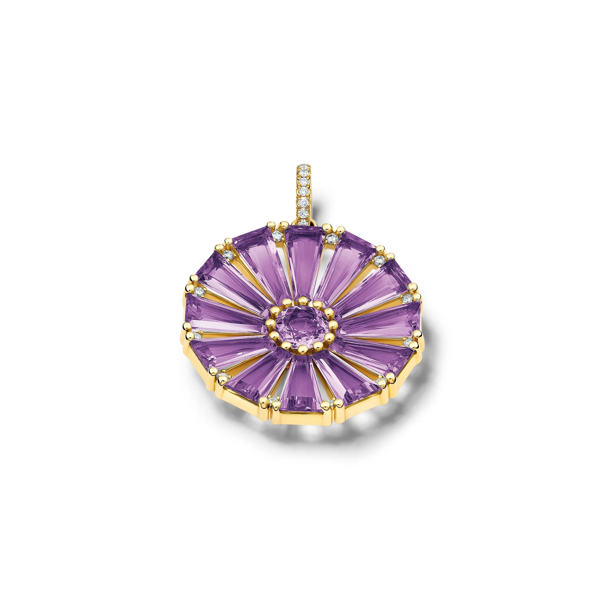 Roi Soleil Large Necklace Pendant Yellow Gold - Lilac Amethyst & Diamond