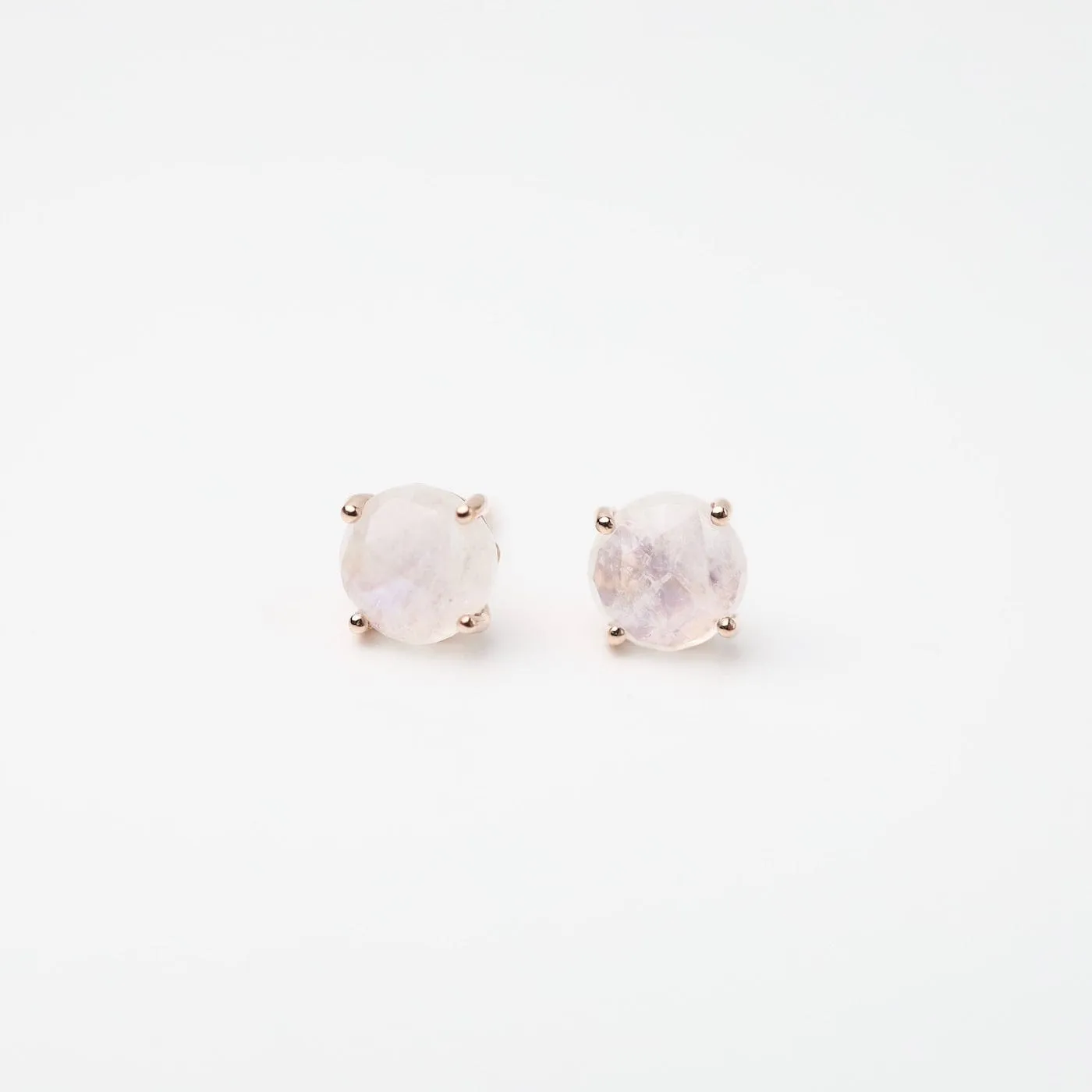 Rose Gold Round Rainbow Moonstone Post Earrings