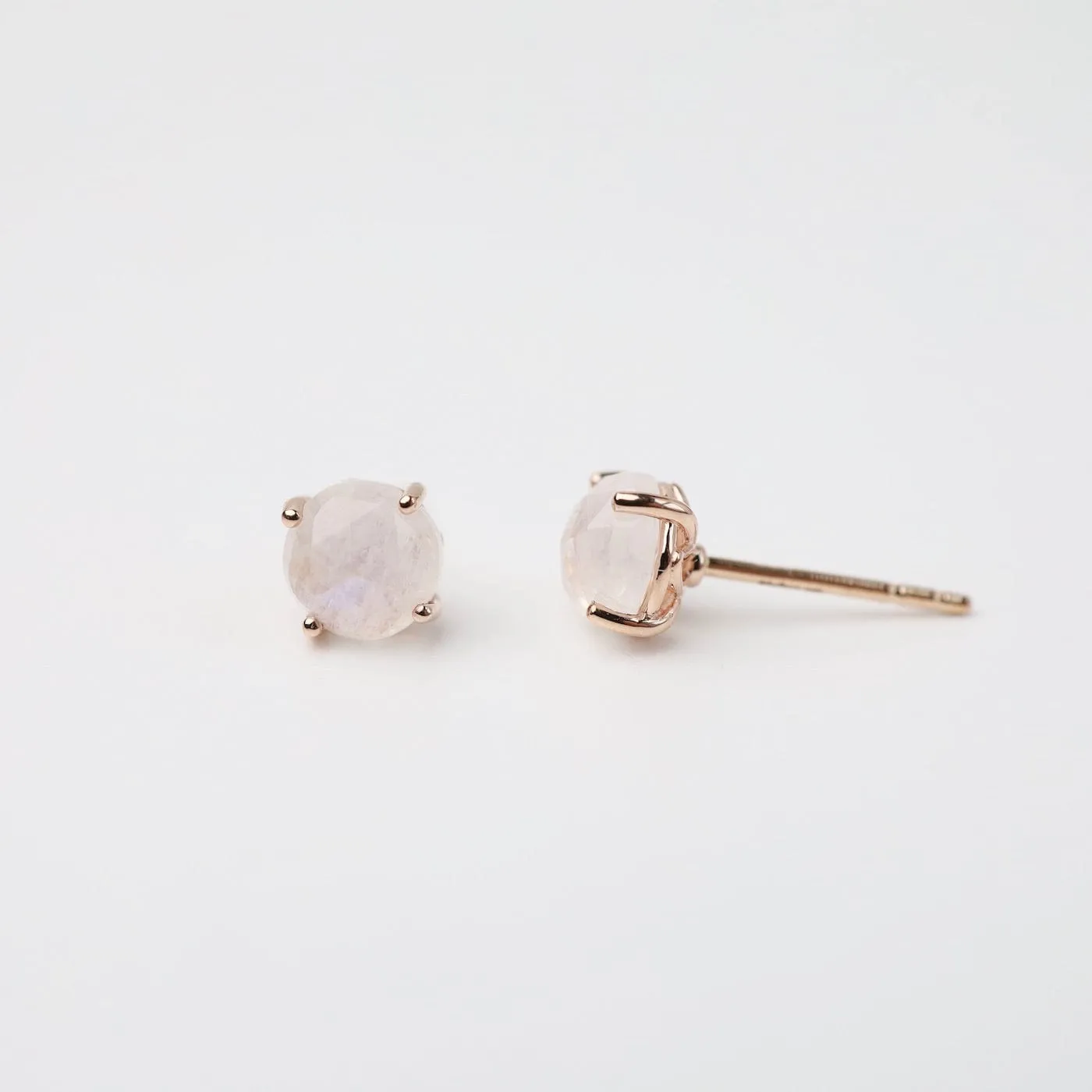 Rose Gold Round Rainbow Moonstone Post Earrings