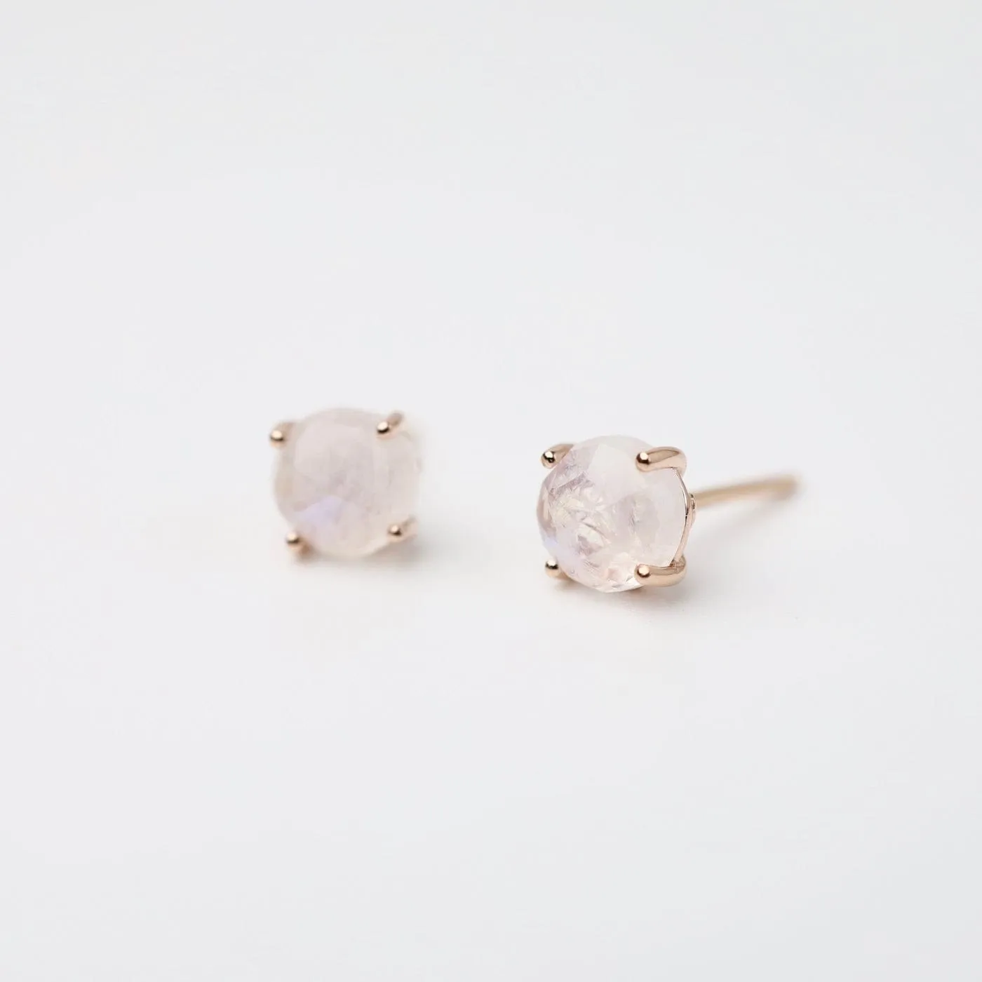 Rose Gold Round Rainbow Moonstone Post Earrings