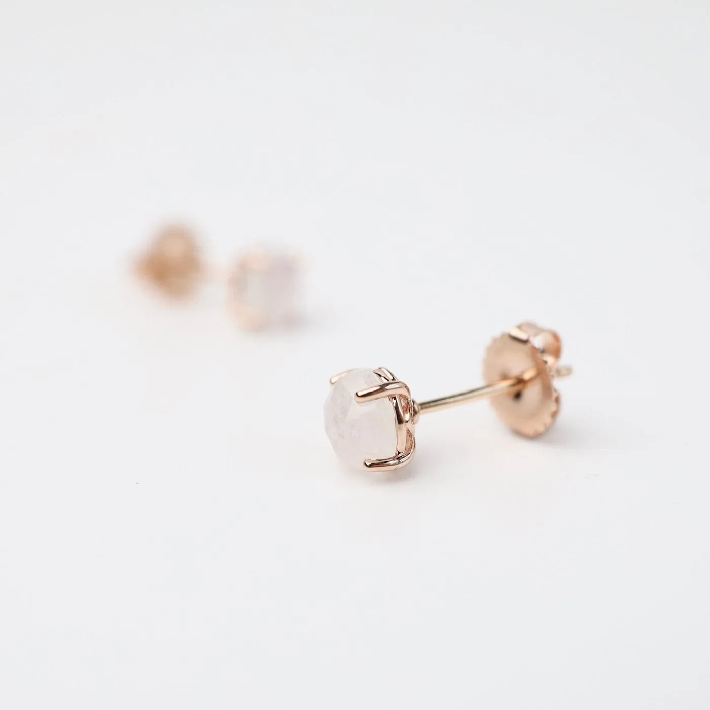 Rose Gold Round Rainbow Moonstone Post Earrings