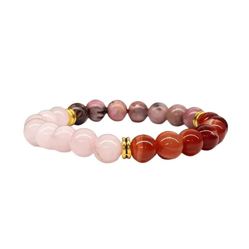 Rose Quartz, Banded Carnelian & Rhodonite Crystal Bracelet - Self-Love