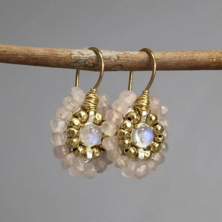 Rose Quartz Moonstone Mandala Earrings