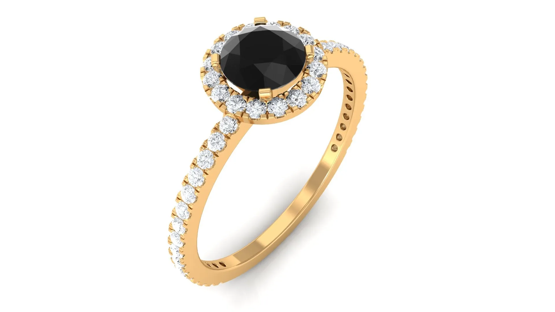 Round Black Spinel Halo Engagement Ring with Diamond