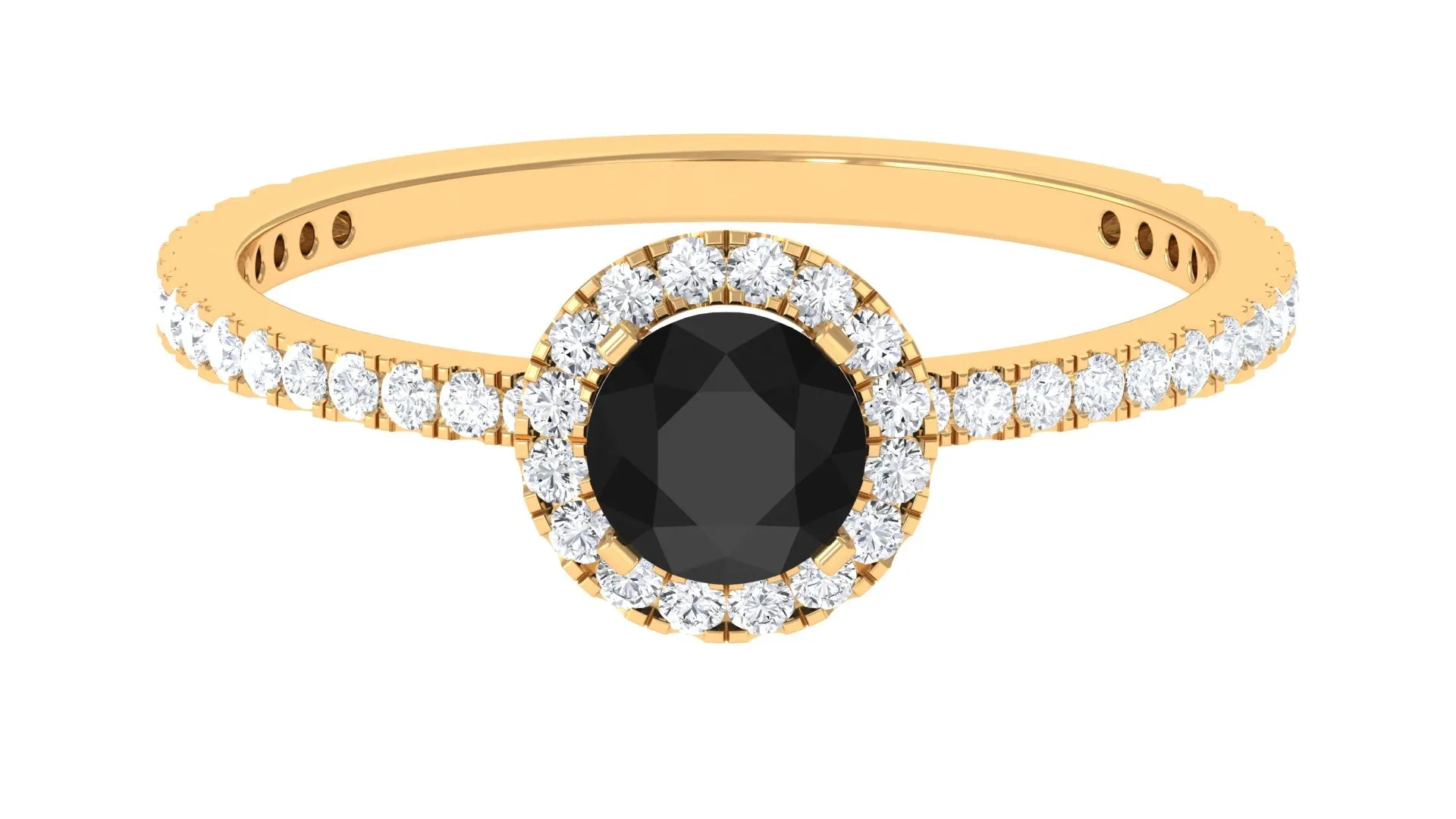 Round Black Spinel Halo Engagement Ring with Diamond