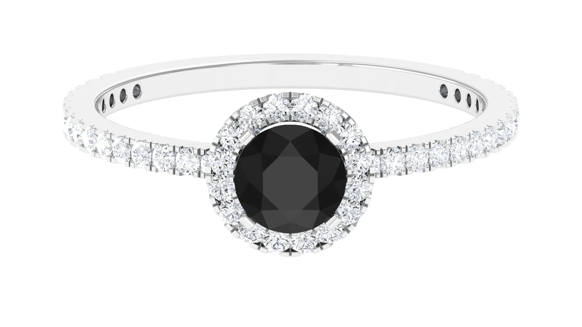 Round Black Spinel Halo Engagement Ring with Diamond