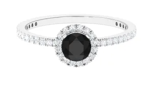 Round Black Spinel Halo Engagement Ring with Diamond